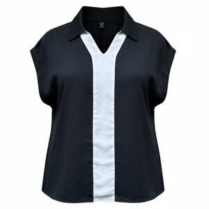 Womens Blouse Plus Size 18 or 3XL Contrast Panel Batwing Cuffed Sleeve Black